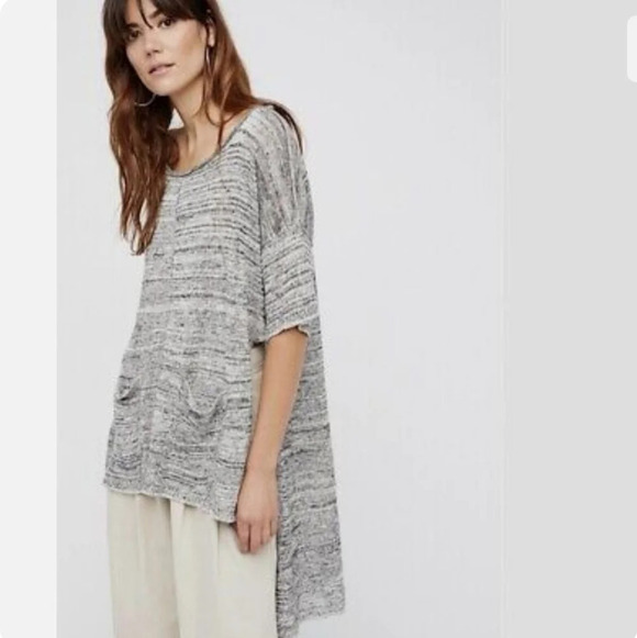 Free People Light Bright short sleeve linen blend  hi low hem Light blue … - Picture 9 of 11